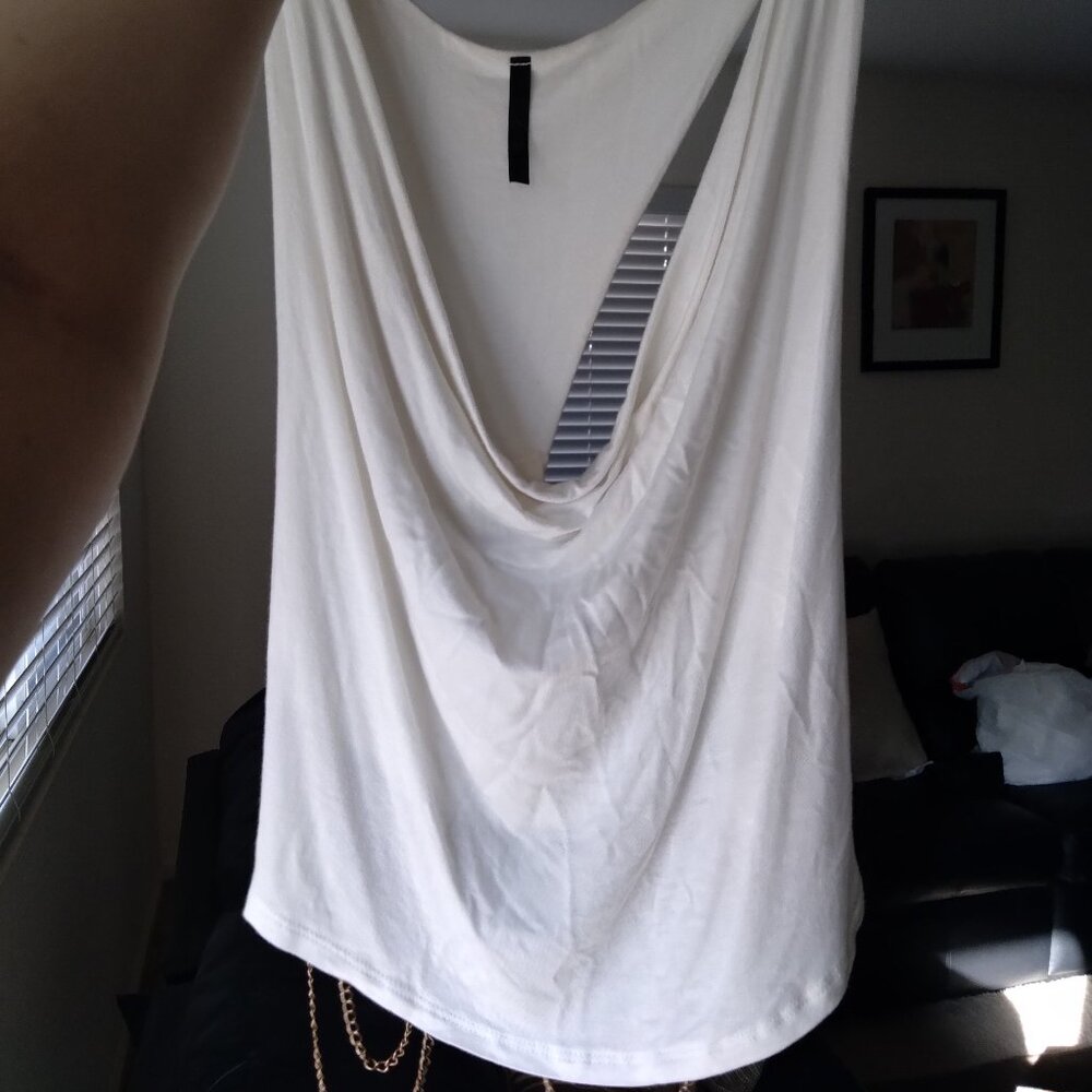 Vintage Y2K Shelly White Cowl Neck Backless Top with Gold Bronze Chain Size S